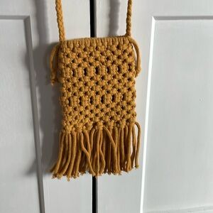 Macrame mustard small crossbody bag